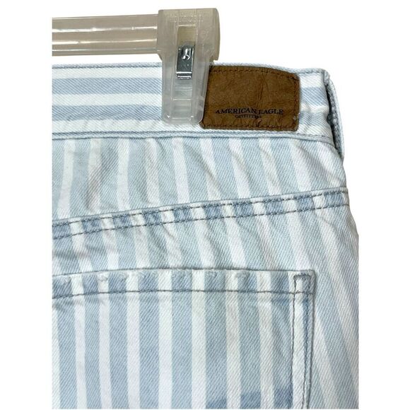 American Eagle Tomgirl Jeans Size 4 Long Button Fly Blue White Striped - Picture 6 of 10